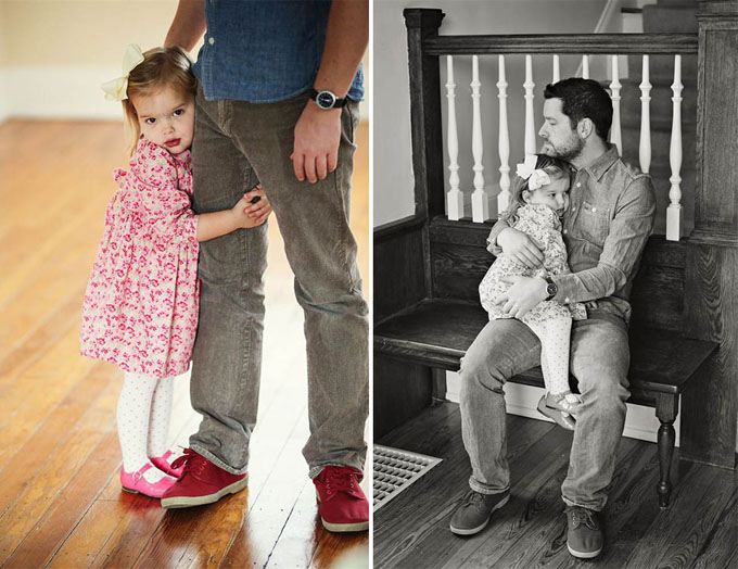 Ben Nunery e a pequena Olivia reproduziram cenas do álbum de fotografias